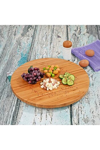 STOREMAX 35cm Thick Bamboo Round Pizza and Presentation Tray with Rotating Mechanism, 360 Degree Rotatable Breakfast Water