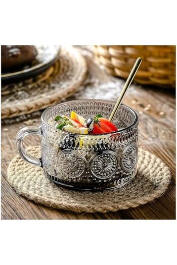 STOREMAX Goldwhirl Patterned Bowl with Handle - Transparent Smoked Glass, and Large Bowl for Cold Use, Fruit, Yogurt