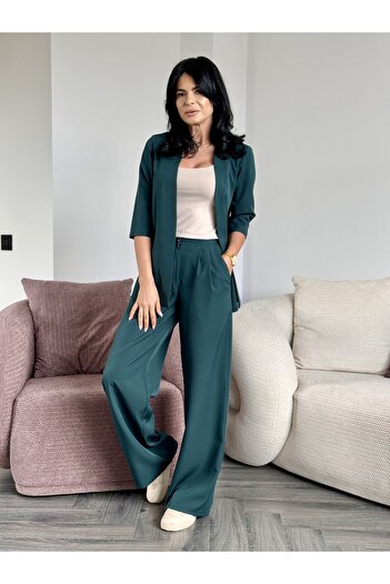 RAMONA BADESCU EXCLUSIVE Elegant women's suit - 3/4 sleeve jacket and wide trousers