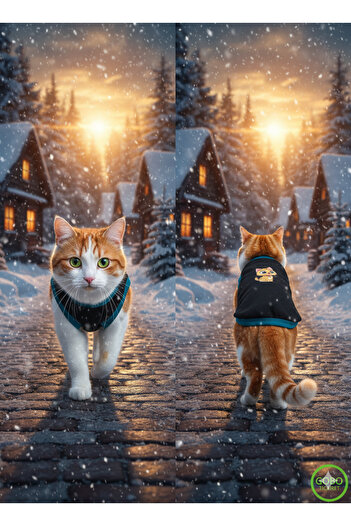 Gobo Black Winter Cat Dog Outfit Yellow Cat Printed Winter Black Dress