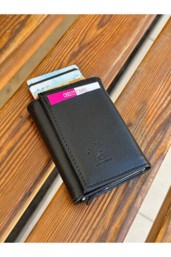KızılkayaStore Unisex Leather Mechanized Automatic Sliding Card Holder Wallet (7Cmx10Cm)