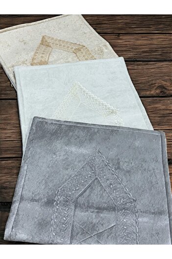 AYHANHOME 3 Pcs Velvet French Guipure Embroidered Dowry Bridal Set Prayer Rug