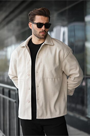 Madmext Beige Cashmere Shirt Men's Jacket E6765