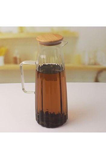 STOREMAX Borosilicate Glass Oil Pot and Jug with Bamboo Lid |   1000ml (11X26Cm) Multi-Purpose Beverage and Liquid Food