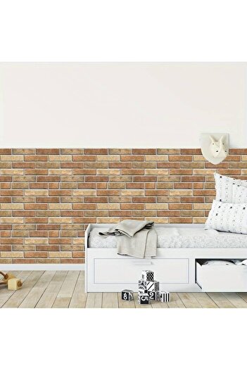 GOLD MARKET Set of 10 Self-Adhesive 3D Wallpaper Tiles, Brick Imitation, Waterproof, 30 cm x 30 cm, Rust Brown