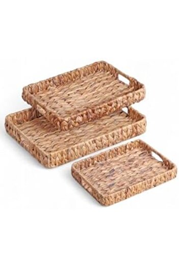 STOREMAX Set of 3 Handmade and Rectangular Wicker Trays, Set of 3 Wicker Rectangular Trays, 3 Sizes Available