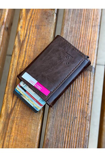 KızılkayaStore Unisex Leather Mechanized Automatic Sliding Card Holder Wallet (7Cmx10Cm)