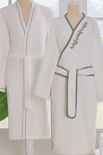 Özdilek Jardin Aile Bathrobe Set - Cream - Green
