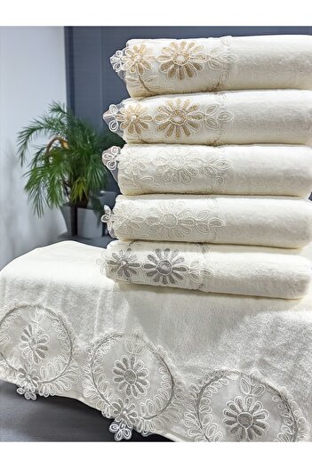 AYHANHOME Velvet French Guipure 6-Piece Dowry Set 50X90 Hand and Face Towels