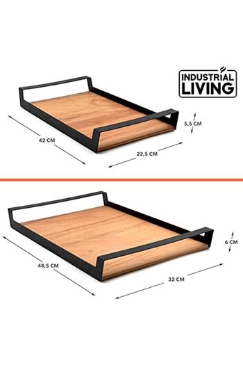 STOREMAX Small Raw Color Serving and Presentation Tray, Wooden Tray with Metal Handles - 42X22.5 cm 1088605
