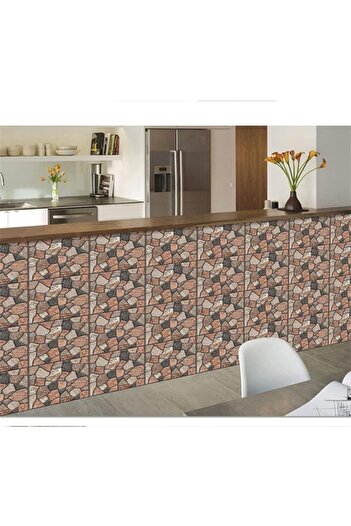 GOLD MARKET Set of 10 3D Self-Adhesive Wallpaper Tiles, River Stone Look, Waterproof, 30 x 30 cm, Metallic Brick