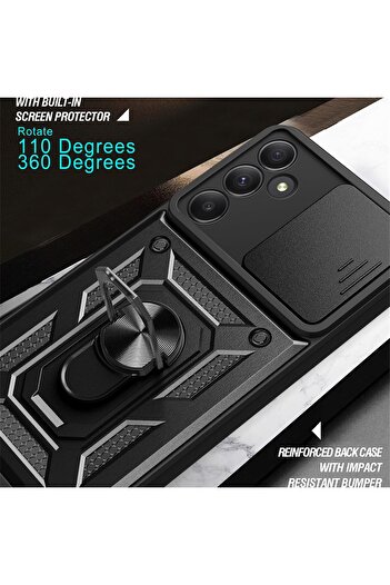 m.tk moveteck For Samsung Galaxy S25 Fe Case Camera Protection Sliding Ring Armor Cover + 9H Screen Protector Glass