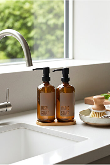 FH finehome Viola Set of 2 Amber Glass Liquid Soap Dispensers