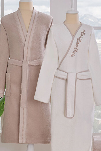 Özdilek Jardin Aile Bathrobe Set - Cream - Beige