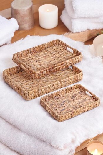 STOREMAX Set of 3 Handmade and Rectangular Wicker Trays, Set of 3 Wicker Rectangular Trays, 3 Sizes Available