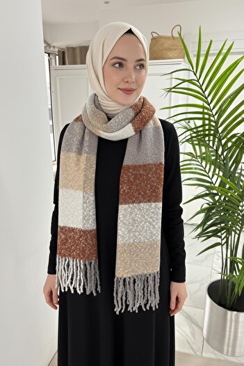 Ka Hijab Checkered Shoulder Shawl Scarf - Brown