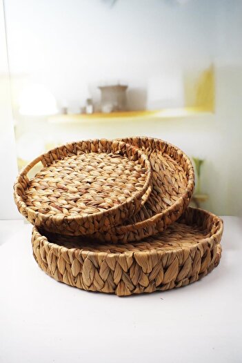 STOREMAX Goldwhirl Set of 3 Handmade and Round Wicker Trays, Set of 3 Wicker Round Trays, 3 Sizes Wicker Tray