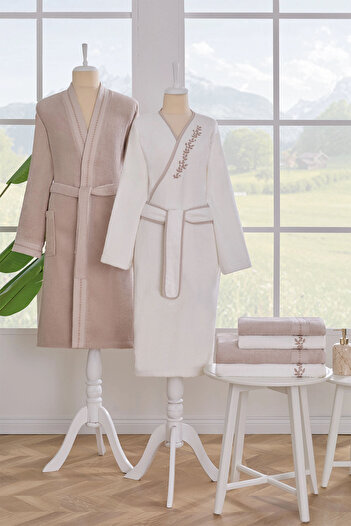 Özdilek Jardin Aile Bathrobe Set - Cream - Beige