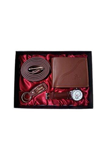 OEM Brown men's gift set wallet, belt, watch and key chain