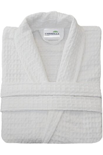 Generic Umbrella Outdoors Waffle Bathrobe - Unisex Polycotton White (S-M, L-XL)