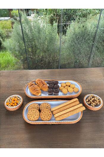 Home Inn Home Textile 4-Piece Wicker Look Serving and Presentation Set – for Stylish Table Presentations - Orange