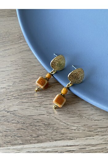 dela otantik Ceramic Beaded Women's Earrings – Handmade Bohemian Dangle Earrings - Colorful Authentic Bijouterie Jewelry