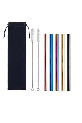 OEM 7-piece set, stainless steel straw, 21.5 cm, multicolor