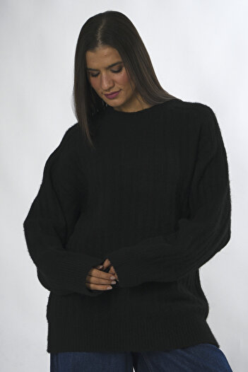 ABBRA Women's Crew Neck Oversize Ribbed Knitwear Sweater