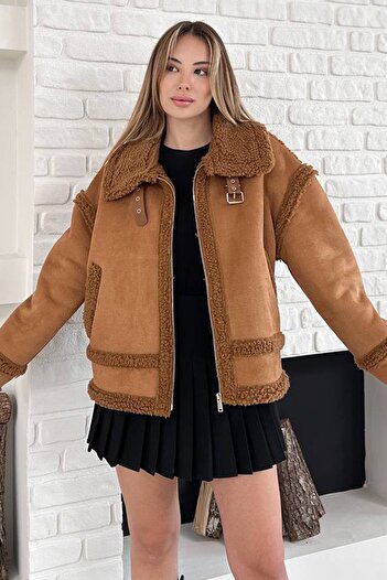 VAGGON Plush Lined Zippered Buckle Jacket