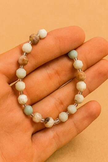 grsoyuncak Natural Stone 8mm Faceted Cut Gold-Plated Amazonite Stone Bracelet Is 1 Piece