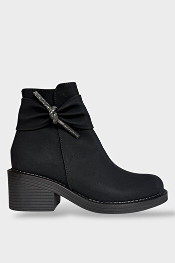 Liger Stone Detailed Thick Heeled Women's Boots Black - Smoked