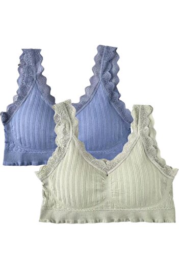 Dress Cici Lace Wire Free Everyday Bra, V-Neck Push Up with Removable Padding (2 PCS)