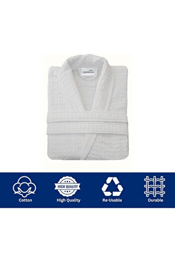 Generic Umbrella Outdoors Waffle Bathrobe - Unisex Polycotton White (S-M, L-XL)