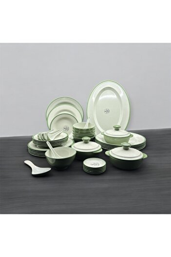 CC Luxury melamine dinner set, 40 pieces, for 6 people, two-tone olive/white