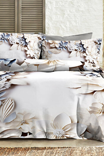 MonoHome 100% Cotton Ranforce Çeyizlik Luxury 5D Digital King Size Double Duvet Cover Set Lilyum