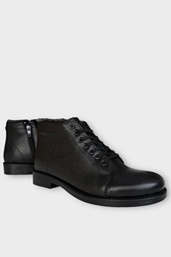 Liger Men's Genuine Leather Fur Lined Anti-Slip Rubber Sole Zippered Boots Black