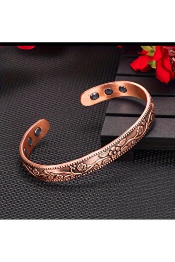 İMREN AKSESUAR Copper Flower Pattern Bracelet and Ring Set