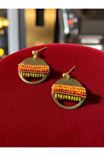 dela otantik Colorful Beaded Gold Color Round Dangle Earrings –Handmade Bohemian Authentic Ethnic Big Bijoux