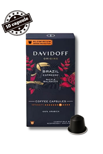 Davidoff 10 Aluminum Capsules Origins Espresso Brazil – Compatible with Nespresso