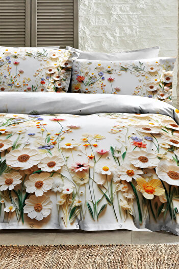 MonoHome 100% Cotton Ranforce Dowry Luxury 5D Digital King Size Double Duvet Cover Set Dancing Roses