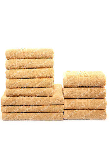 Lenjeria Pufoasa Set of 12 Hand/Face/Body Towels, 100% Cotton, 550g/m², Beige