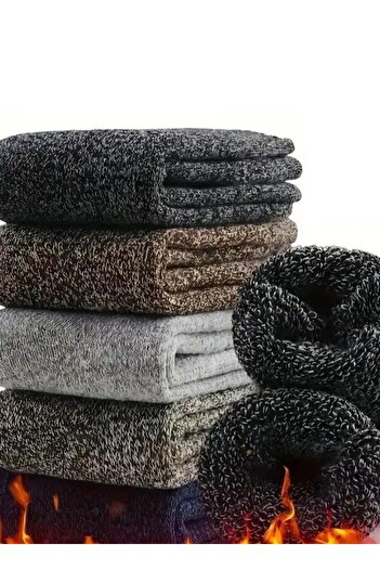 Generic جوارب شتوية رجالية من S & A - عبوة من 5 قطع - مزيج من الصوف والقطن، جوارب رسمية سميكة ودافئة متوسطة الطول (موديل 2019)