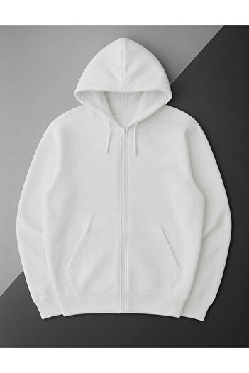 woonkey Unisex Zippered Black Hoodie Oversized Trendy Model
