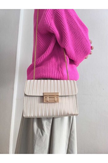 Butik Tuğbam Metallic Smoked/Grey Corded Quilted Rose Gold Chain Strap Crossbody Bag