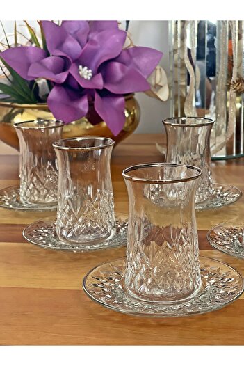 P&ORA PREMIUM KITCHEN PRODUCTS Lara Silver Gilt (Real) 12 Pieces Tea Set for 6 People Tea Set Gift Glass