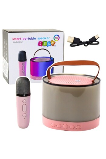 SokShop Lean Toys K52 Wireless Karaoke Speaker, Bluetooth, RGB, Pink, 11.5x10x9.5 cm, Microphone 14x3.5 cm