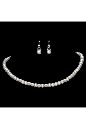 ElectraStore Annabeth Silver Pearl Necklace + Earrings Set - C4131