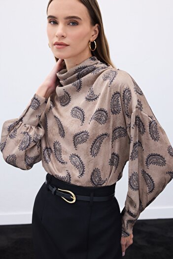 RİVASS Degaje Collar Patterned Blouse