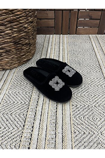 AGACE Furry and Stoned Closed-Front Bohçalık Dowry Women's Winter House Slippers