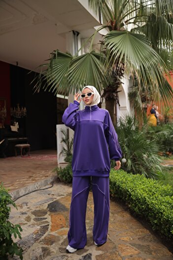 MİMİ Luxury Wear Women's Stylish Hijab Tracksuit Set with Zipper & Bottom Top Set